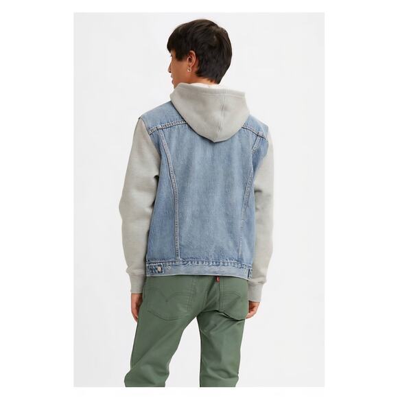 Levi’s Men’s Hybrid Hoodie Trucker Jacket Size S Blue Denim Streetwear Vibe Fall - Picture 2 of 11